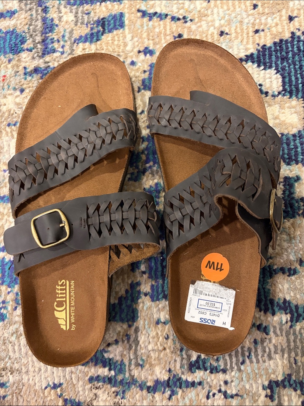 Cliffs by WHITE MOUNTAIN Brown Woven Buckle Slide Sandals size 11 wide